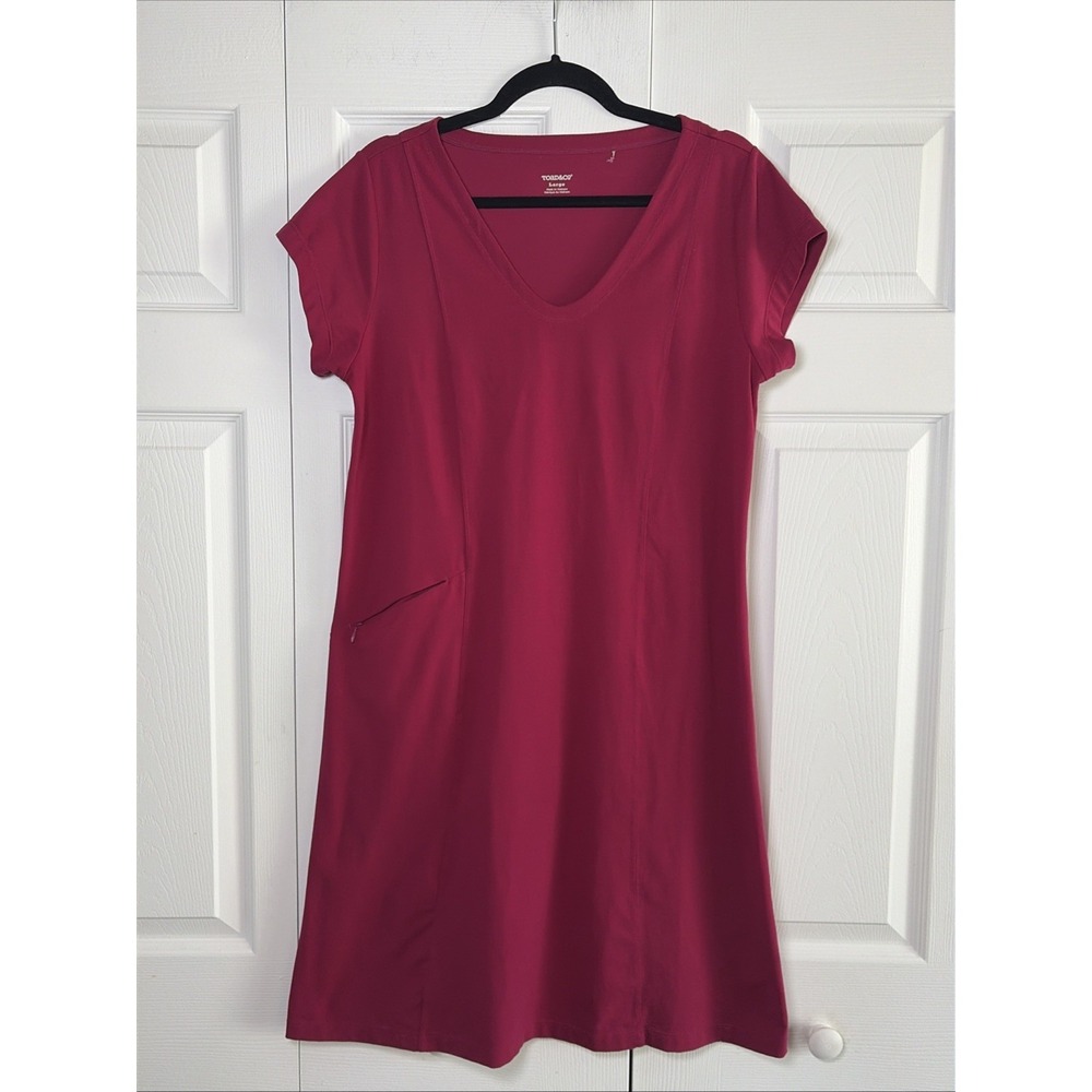 Toad&Co Rosemarie Dress Womens Size L Berry Red Short Sleeve V-Neck Cotton